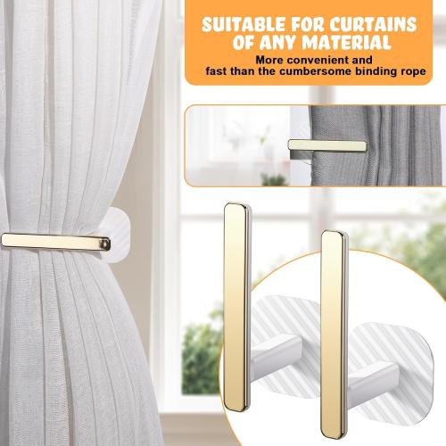 8 Pack White & Gold Queekay Curtain Holders Gold Curtain Holdbacks Self Adhesive Drapery Tiebacks L Shaped Hooks Nordic Style Window Treatment Holdbacks for Home Office Decor(White,8 Pcs)