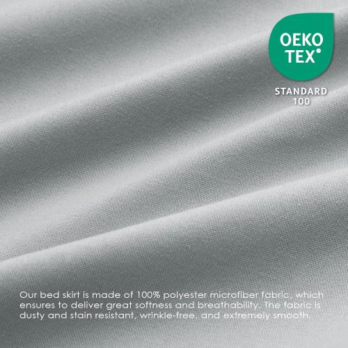 FreshCulture Elastic Wrap Around Bed Skirt - Queen Size, Hotel Quality Dust Ruffle with 15-Inch Tailored Drop (Light Grey)