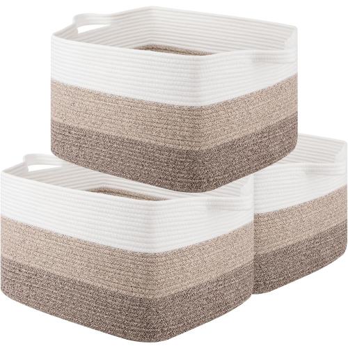 OIAHOMY Rectangle Woven Storage Basket - Nursery Cotton Rope Baskets for Storage, Toy Basket Organizing for Living Room, 17.7x13.8x11- Pack of 8- Gradient Yellow