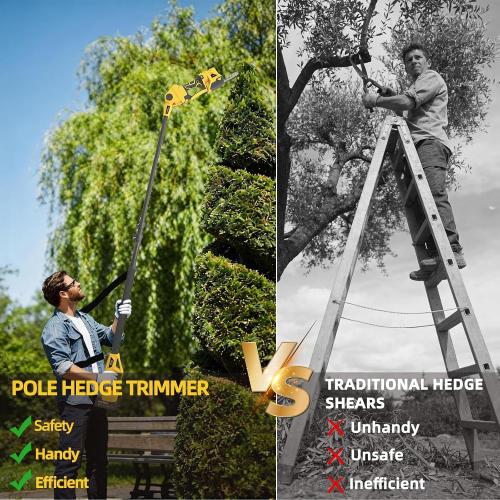 4-in-1 Pole Hedge Trimmer & Grass Shear, 16FT Reach, Electric Bush Trimmer with Extension Pole, Cordless Shrub Trimmer with 180° Adjustable Angle, Brushless Motor, LCD Display, 4.0Ah Battery