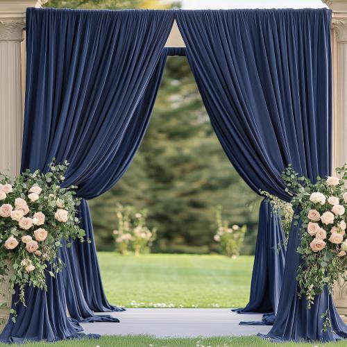 50ft×12ft Wrinkle Free Navy Blue Backdrop Curtain for Wedding Parties, 10 Panels 5×12ft Long Soft Silky Polyester Backdrop Drapes Photo Back Drop Cloth for Graduation Photography Background