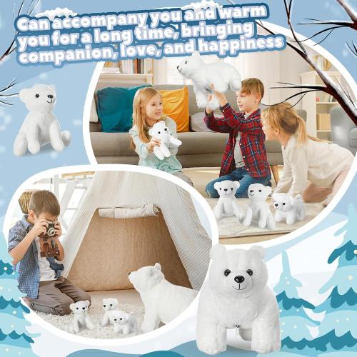 Syhood 5 Pcs Polar Bear Plush Set 12 Inch Mommy Polar Bear Stuffed Animal with 4 Plush Bear Babies Cuddly Bear Gifts for Boys Girls Christmas Birthday Decoration (Realistic Style)