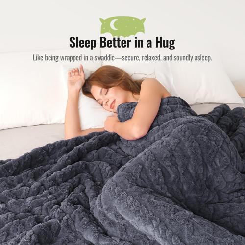 Uttermara Weighted Blanket for Adults Queen Size 15lbs 60x80 inches, Dual Sided Soft Jacquard Sherpa Weighted Blankets, Thick Heavy Blanket for Sleeping and Calming, Dark Grey
