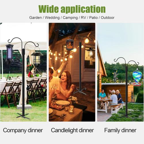 Double Shepherds Hooks for Outdoor, 2-Pack Heavy Duty Garden Pole for Hanging Bird Feeder, Plant Baskets, Solar Light Lanterns, Garden Plant Hanger Stands with 5 Base Prongs