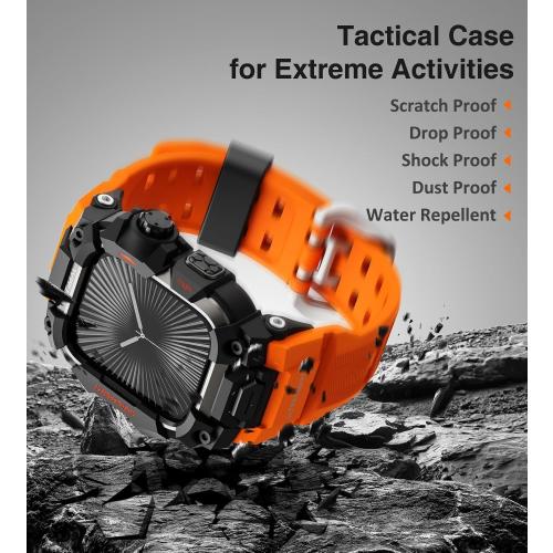 ULTIMAL Rugged Case with Band for Apple Watch 46mm,Compatible with Apple Watch Series 11/10, Military Grade Shockproof Bumper Cover for iWatch Tactical Band Men (46mm,Orange)
