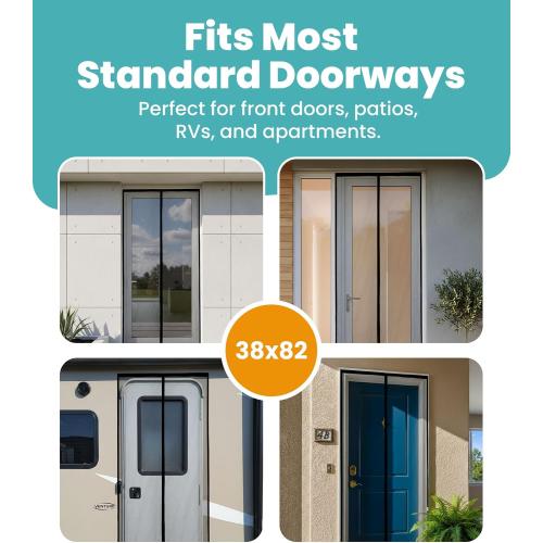 Magnetic Screen Door - Bugs Out, Breeze in - 9min Install Auto-Sealing Heavy Duty Double Stitched Mesh,  Magnets, Hands Free Sliding & Patio Doors Net, Pet & Kid Friendly,