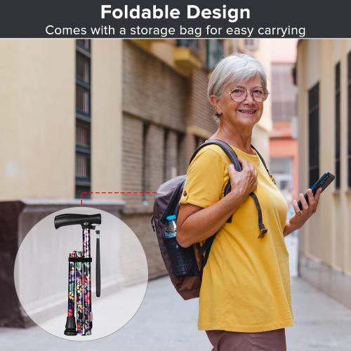 Canes for Women & Men, Walking Cane for Stability, Adjustable Folding Cane for Seniors - Lightweight Collapsible Walking Sticks with Non-Slip Base & T-Handle(30-36 Inch)