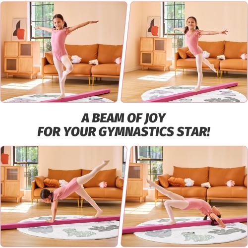 ZELUS 8' Folding Gymnastics Balance Beam, Floor Balance Beam w/Carry Handles Anti-Slip Base for Kids, Beginners & Professional Gymnasts