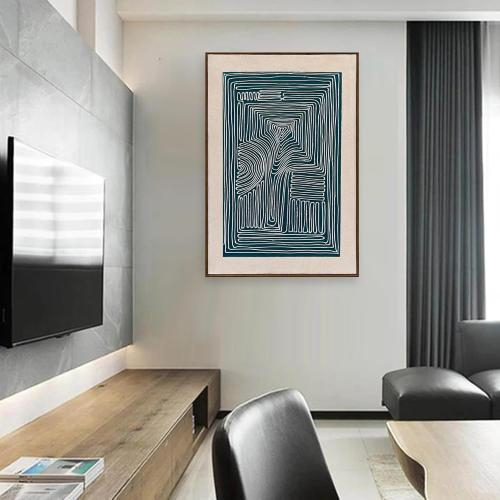 NANKAI Art Hand-Painted Blue Textured Abstract Oil Painting Modern and Minimalist Decorative Art Piece Suitable for Wall Decoration in a Family Office or Corridor 36x24 inches