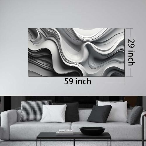 CANEITO Abstract Wall Art for Living Room, Black and White Wall-Decor for Bedroom, Minimalist Curve Line Poster Canvas Print, Size 59x29 Inches