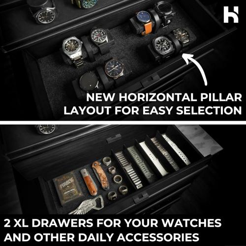 Holme & Hadfield Premium 17-Slot Wooden Watch Display Case – Extra Large Handcrafted Men’s Watch Box with Two Drawers – Birthday Gift for Crazy Collectors – Luxury Built to Last