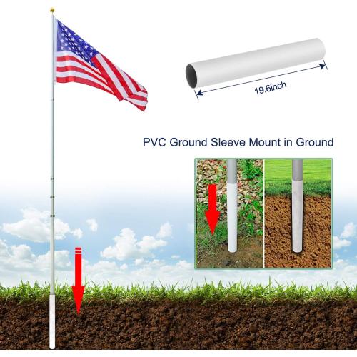 Panta 20FT Telescoping Flag Pole Kit, Extra Thick Heavy Duty 14 Gauge Telescopic Flagpole Fly 2 Flags, Outdoor Aluminum Inground Flag Poles with 3x5 American Flag for Residential, Yard or Commercial‼️light dirt‼️