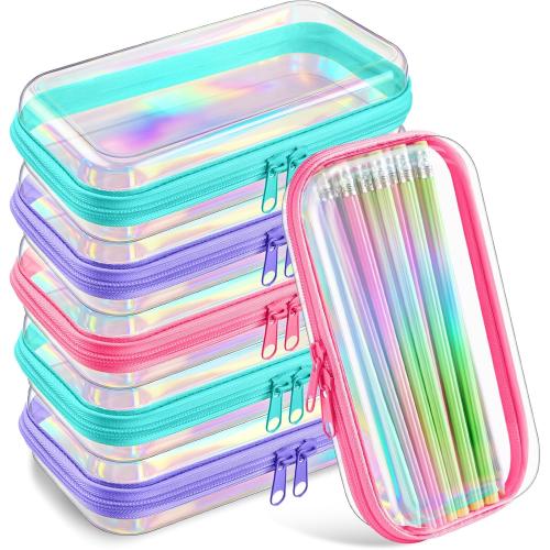 Sanwuta 6 Clear Hard Zipper Case, Holographic, 7.48 x 3.94 x 2 Inch