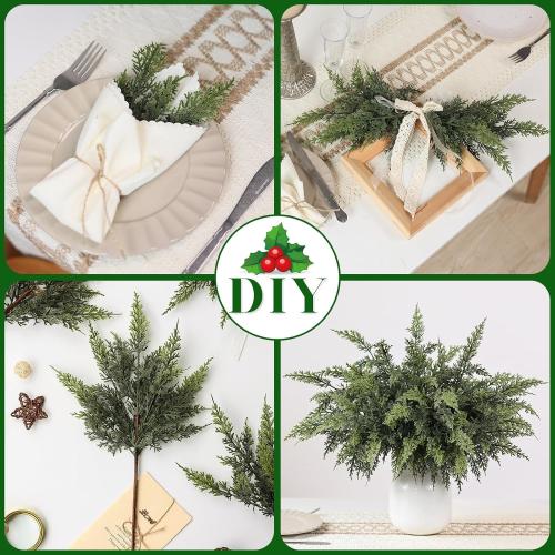18 Real Touch Cedar Branches -12 Pcs, Artificial Christmas Cedar Branch Realistic Fake Pine Picks Faux Greenery Plants Stem for Vase DIY Crafts Garland Wreath Indoor Outdoor Home Decor