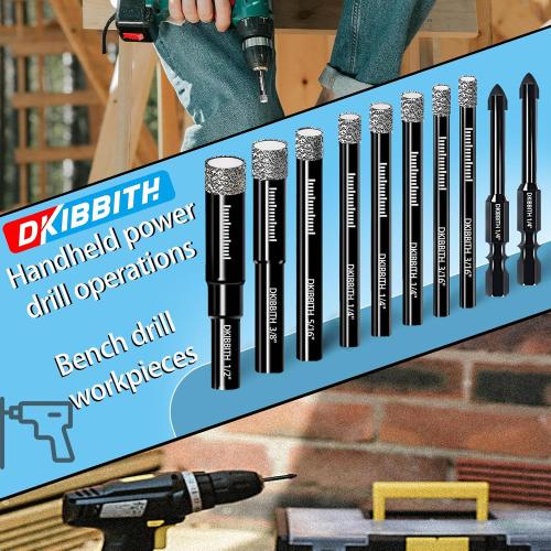 DKIBBITH 7 Pack Dry Diamond Drill Bits & Tile Drill Bits Set for Ceramic, Porcelain, Marble, Granite, Stone, Glass - Round Shank 3/16, 1/4(x2), 5/16, 3/8, 1/2 1 Pack Drill Bit 1/4