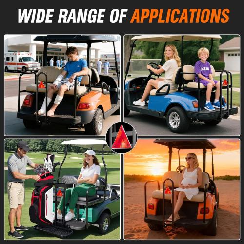 Golf Cart Rear Seat Grab Bar, Fits Club Car EZGO Yamaha(2 2) /(4 2) Passenger Golf Cart with Metal Footplates, Universal Golf Cart Safety Grab Bar, Detachable & Easy to Install