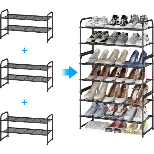 Simple Trending 2-Tier Stackable Shoe Rack, Metal Shoe Shelf Storage Organizer, White