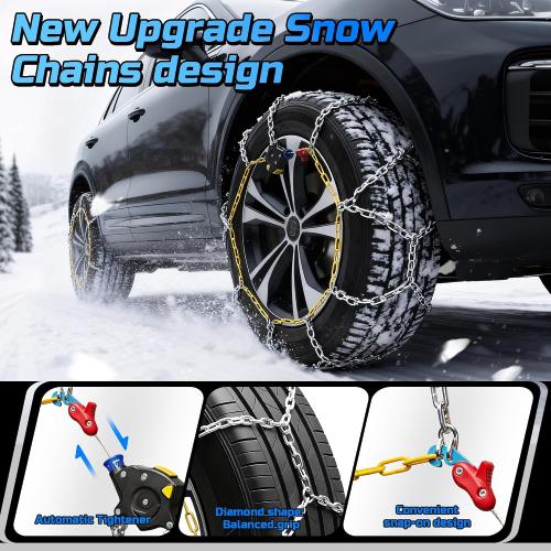 Auto Tightening Snow Chains Tire Chains Quick Easy Installation HKN140 Set of 2 for Cars SUV Pickup Trucks RV 215 225 235 245 255 265 275 Winter Emergency Tire Traction for Snow Ice