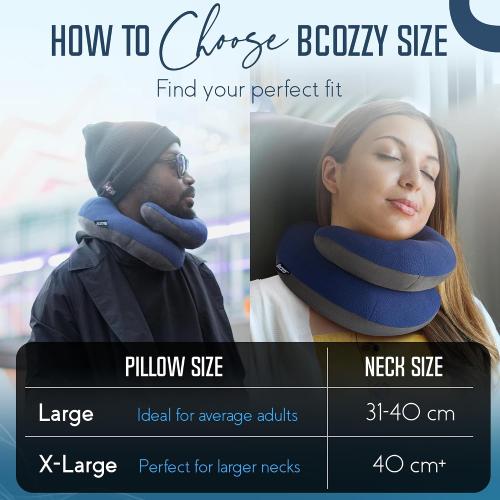 BCOZZY Travel Neck Pillow for Airplane – Patented Double Support for Head, Neck, and Chin. Best for Long Flights, Plane Sleeping, and Car Rides. Adjustable Size. Fully Washable. Carry Bag. Large, Navy