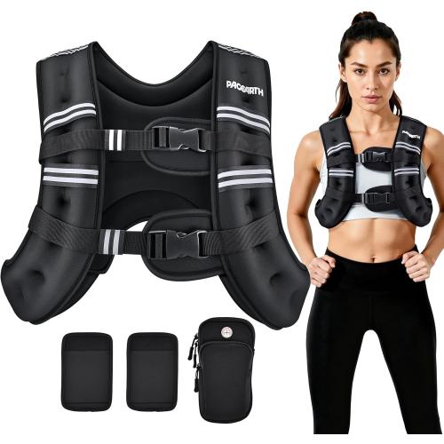 PACEARTH Weighted Vest,6lb/8lb/10lb/12lb/16lb/20lb/25lb/30lb Weight Vest with Reflective Stripe, Body Weight Vests for Women, Men, Weight Loss Workout, Strength Training, Running, Walking, Jogging