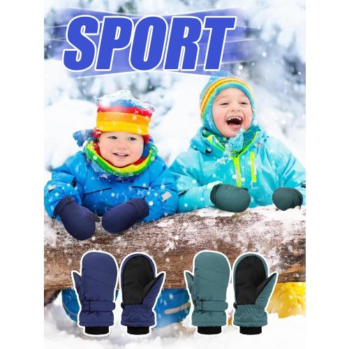 Newcotte 6 Pairs Winter Ski Mittens Kids Waterproof Warm Snow Gloves for Boys Girls Cold Weather Outdoor Activities