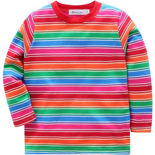 Size 5-6 years Boys Girls Striped T-Shirt, Long Sleeve Short Sleeve Crewneck Tee T-Shirt