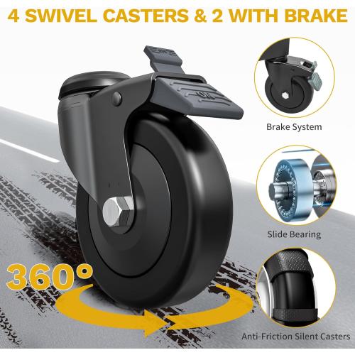 DWVO 350 LBS Foldable Folding Utility Cart on Wheels, Foldable Service Collapsible Utility Carts with Wheels, Collapsible Rolling Cart with Locking for Garage Home Restaurant