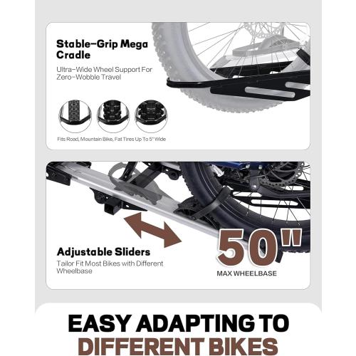 RokRack S One 1-Ebike Rack with Ramp, 100 lbs Capacity, Single Hitch Mount Electric Bike Rack, Fits up to 5 Fat Tire Width and 50 Wheelbase, Ebike Carrier Rack for 2 Receiver for Cars SUVs Vans RVs
