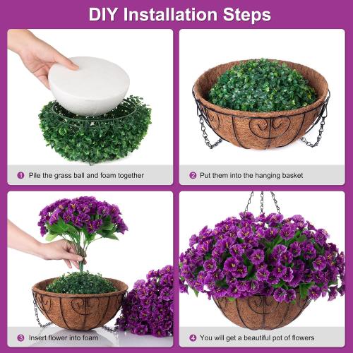 Artificial Hanging Flower Plants with Basket for Spring Summer Outdoor Decoration, Faux Petunias Flowers Fake Morning Glory Planter for Outside Patio Garden Porch Balcony Yard Spring Decor(Lotus) ‼️used ‼️