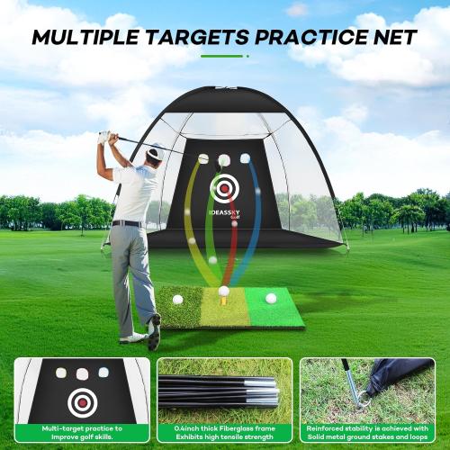 Black 10x7Ft Golf Net with Practice Mat,Golf Hitting Aid Nets 10x7FT for Backyard Driving Chipping Training Swing with Target Mat Balls for Outdoor Indoor,Gifts for Men Dad and Golfer