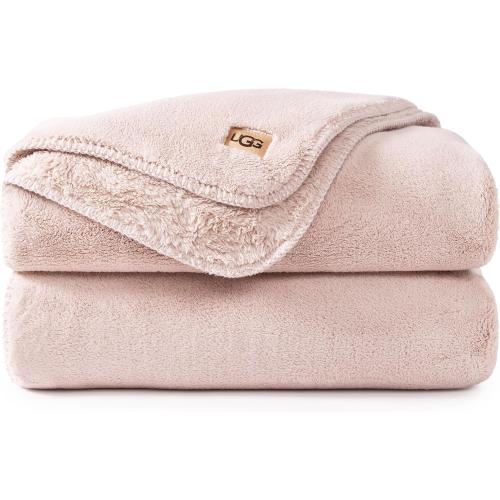 UGG Whitecap Fleece Throw Blanket, Soft Warm Throw for Bed or Chair, Luxury Bedroom Decor, Cozy Blankets, Machine Washable, 50-inch x 70-inch, Pink Quartz
