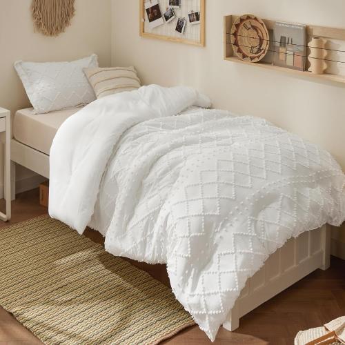 Color White Bedsure  Comforter - White Comforter, Boho Tufted Shabby Chic Bedding for Kids Vintage Farmhouse Bed  for All Seasons,