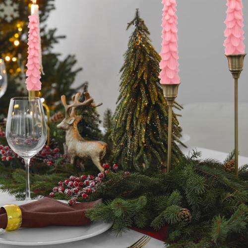 8 pcs Christmas Tree Shaped Taper Candles Pink Christmas Tree Candle 10 Inch Christmas Table Decoration Holiday Gift for Home Family Decorative Centerpiece Decorations