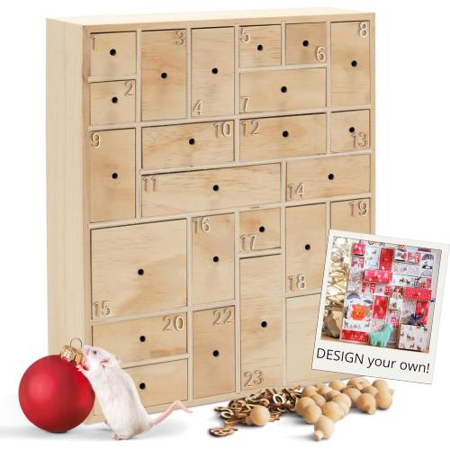 DIY Wooden Advent Calendar Apothecary Cabinet Craft Storage organiser with Drawers for Decorating or Natural Wood. Handles Detached. Comes in Gift Box