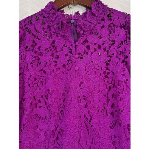 Size XXL...Generic Women's Solid Color Round Neck Hollow Long Sleeve Dress Suitable for Travel Parties