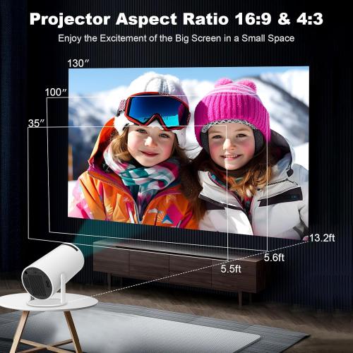 Mini Projector, HY300 PRO Portable Projector, Support 4K 1080P with Dual-Band WIFI6 5G Wireless 5.2 Bluetooth Android 13, 180° Rotatable, Auto Keystone Correction, 35-130 Screen Video Projector