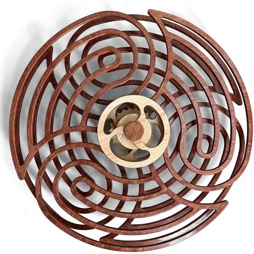 Mindsight Moving Kinetic Wall Art - Wind up to power peaceful motion (no battery) - Calming Wall Décor for Living Room, Office, Bedroom, Kitchen - Hand Crafted Wood - Ripple, Canyon Brown