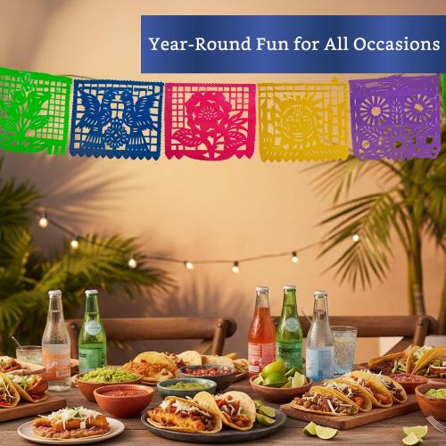 Papel Picado Banner 5-pk - Mexican Party Banners - Fiesta Party Decorations