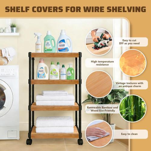 Wire Shelf Covers, Bamboo Wire Rack Covers for Home Kitchen, Office Organization Pantry and Closet (5pcs, 24 W x 16 D)
