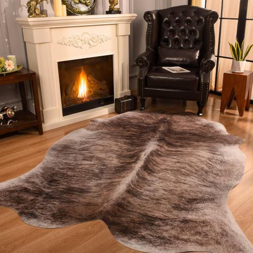 Cowhide Rug 5.2 x 6.3 Feet, Cow Hide Durable No-Slip Backing, Faux Cowhide Thickened Elastic, for Bedroom Living Room Home Office Western Decor
