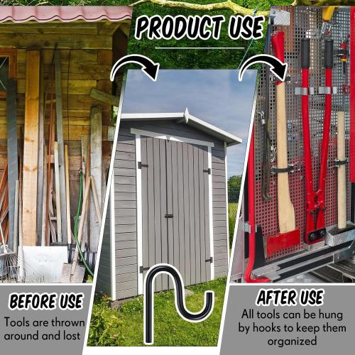 Blulu 10 Pcs 2'' Long Shed Hooks Shed Accessories Without Drilling Hole for Hanging Heavy Duty Individual Utility Hooks Universal Wall Mounted J Utility Hangers for Tools Shovels Rakes (Black)