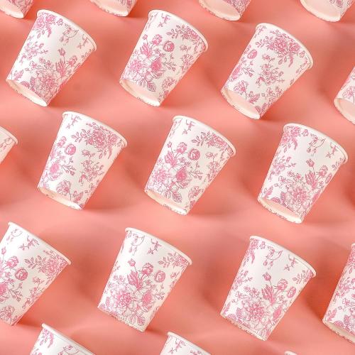 COLOR GREEN ❗❗100Pcs Pink Floral Disposable Party Paper Cups 9oz