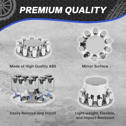 32/33mm Semi Truck Lug Nut Covers Wheel Covers Kit with 2 Front & 4 Rear, ABS Chrome Plastic Srcew-On Lug Nut Covers with Installation Tool, Flat Top Removable Hub Caps Kit for Semi Truck Trailer