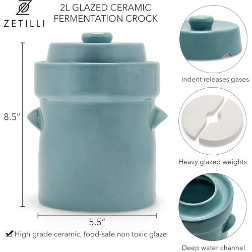 Fermentation Crock Jar Sauerkraut Crock -For Onggi Kimchi Pot (1.3 Gallon) Ceramic Fermenting Crock with Glazed Weights for Fresh Chinese Pickle, Kimchi & Kombucha - Stoneware Pickling Crock