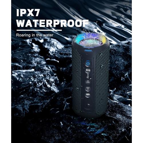 Ortizan Bluetooth Speakers, Portable Wireless Stereo Speaker - IPX7 Waterproof, 30W RMS(40W Peak) Loud Sound, Deep Bass, LED Light, Bluetooth 5.3, for Home/Shower/Outdoor/Beach, Gifts for Adult, Navy