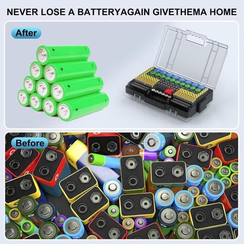 Battery Organizer Storage Holder Box Case with Tester, Ultra-Large 280  Batteries Double-Sided Variety Pack,Holds AA AAA 4A C D Cell 9V 3V Lithium18650 LR44 CR2 CR123 CR1632 - Black