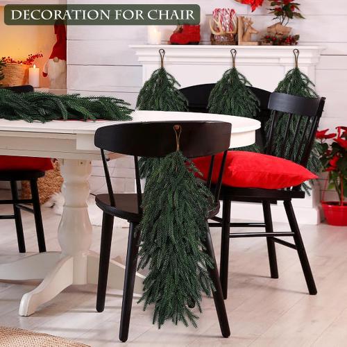 2 Pcs Christmas Swag - 27 Inch Teardrop Swag with Artificial Pine Needles Greenery Swags for Xmas Front Door Staircase Window Wall Mantel Decor - Dark Green