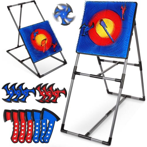 Axe Throwing Game for Backyard, Axe Throwing Target Set Games with 6 Throwing Axes & 6 Dart Bristle Target, Outdoor Indoor Yard Game for Youth Kids Activity Carnival Games for Age 3-12