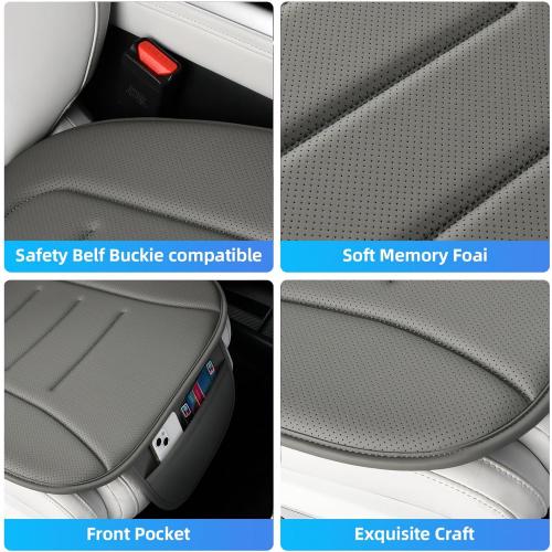 KAYI Car Seat Cushion, Comfort Memory Foam Car Cushions for Driving, Breathable Leather Surface with Anti Slip Rubber Bottom, Seat Cushion for Car and Office Chair (1 Pack, Grey)