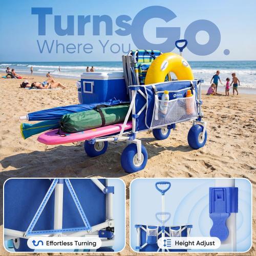 Sekey Heavy Duty Beach Wagon with 9 Big Sand-Proof Wheels, 300L Oversized Foldable Beach Cart with Cooler| Adjustable Handle & Balloon Tires for Sand, Camping,Vacation